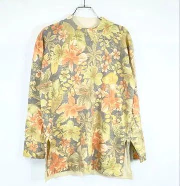 1980s 빈티지 모크넥 꽃무늬 패턴 니트 스웨터 라메 올 패턴 디자인