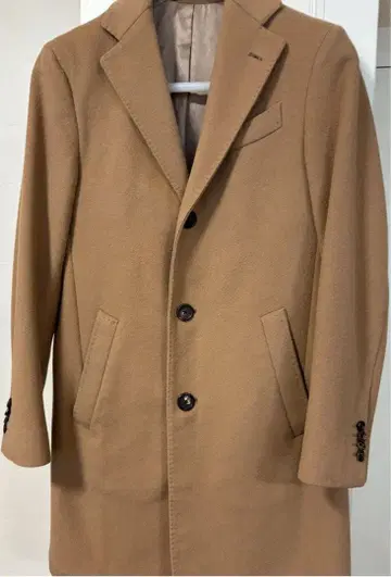 LARDINI 베이지 체스터 코트 캐시미어 혼합 44