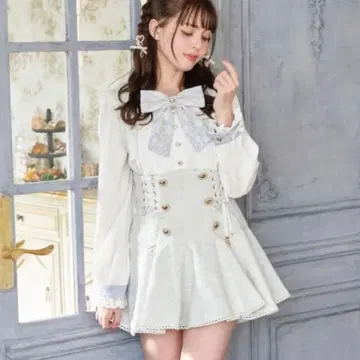 LIZ LISA 블루 메시지 리본 트위드 셋업