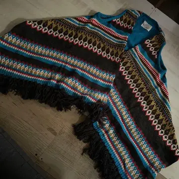 데님 던가리 프린지 니트 판초