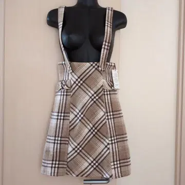 [택 포함 새상품] evelyn 에블린 프릴 체크 원피스 브라운