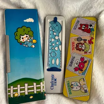 쇼와 레트로 당시 물건 틴 펜 케이스 신켄세미 묶음 판매