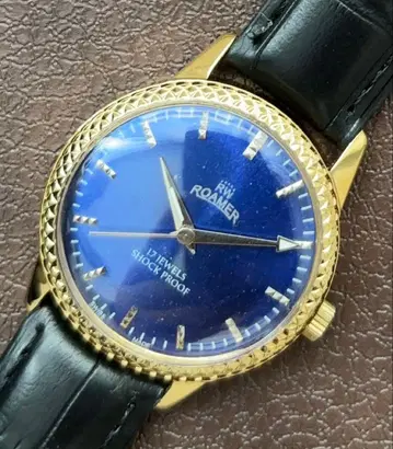 빈티지 ROAMER 수동 와인딩 시계 블루 남성용 손목시계