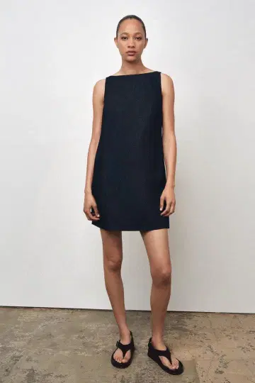 자라 데님 슬리브리스 미니 원피스 등 트임