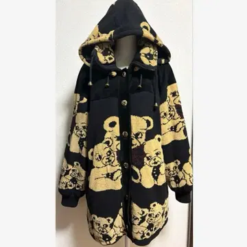 PECATO 테디베어 패턴 돈피 x 니트 코트 레트로 빈티지 곰