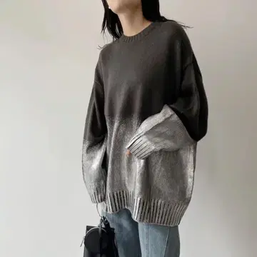 호일 프린트 오버사이즈 풀오버 호일 프린트 니트 차콜 FREE