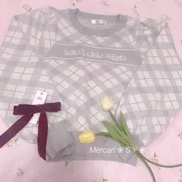 Evelyn 로고 체크 니트 프렌치 걸리시 양산형