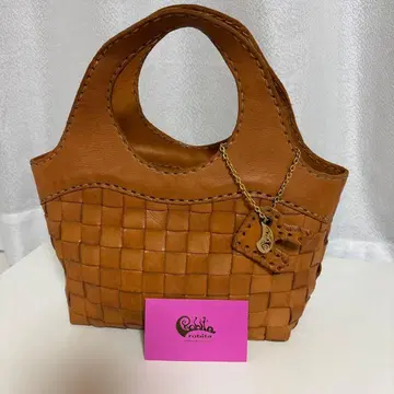 Robita 브라운 가죽 뜨개질 토트백 천연 가죽 귀여운