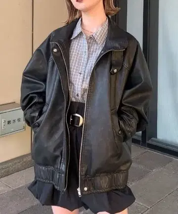 JEANASIS 지나시스 빈티지 가죽 BIG 블루종 블랙