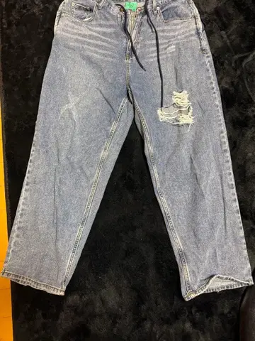 MeetsAnswer 데미지 가공 와이드 레그 데님 팬츠