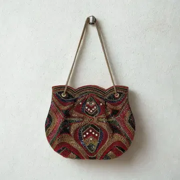 빈티지 비즈 백 쇼와 레트로 일본 의류 파티 백 비즈 자수