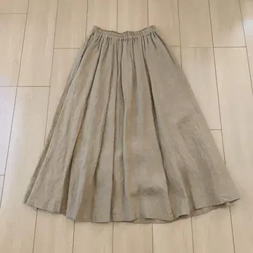 ICHI Antiquites 린넨 베이지 플레어 롱 스커트