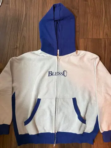 BlessU 집업 후드티 화이트/블루