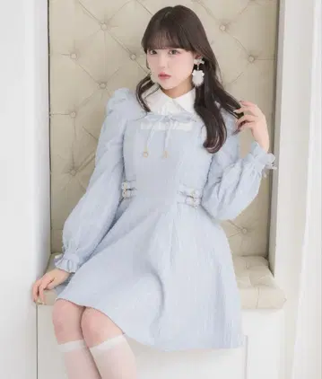 로지타 ROJITA 레이어드 라메 트위드 원피스 색스 블루