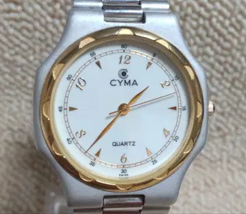 [ 작동품 ] CYMA 남성용 손목시계 쿼츠 콤비 컬러 팔각형 케이스