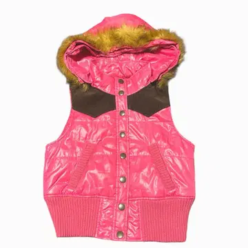 짧은 기장 핑크 퍼 달린 다운 베스트 y2k 그런지 광택 두툼 00s