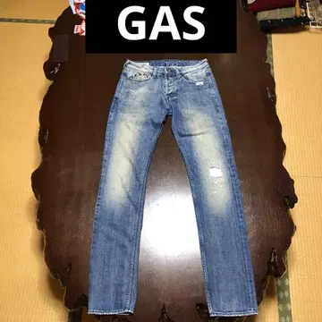 GAS MORRISON 셀비지 빈티지 청바지 슬림 라이트 블루