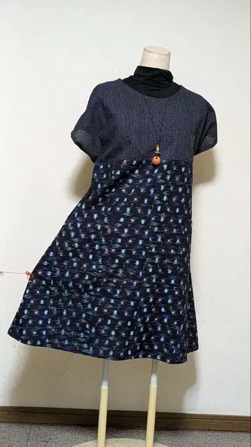 구루메 카스리 쇼세이 츠무기 빈티지 원단 기모노 리메이크 원피스 110