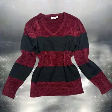 00s 보르도 빨간색 블랙 보더 니트 다크 코어 락 펑크 y2k