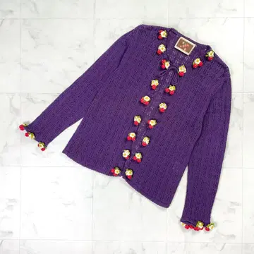 핑크하우스 딸기 모티브 열쇠뜨기 가디건 퍼플 사이즈F*MD754