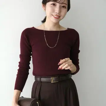 anuans 실크 캐시미어 블렌드 보트넥 니트 버건디