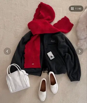 guinon 2way 스캘럽 후드 머플러 레드