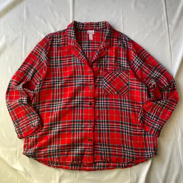 00s 체크 파자마 셔츠 그런지 Y2K 헤이세이 인기 구제 의류 빨간색