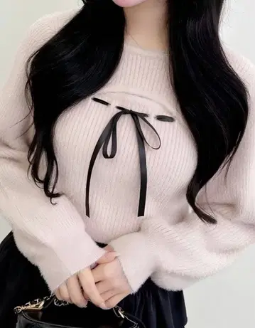 INGNI 페더 리브 데콜테 오픈 리본 니트 새상품