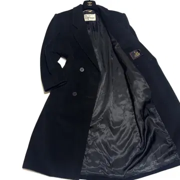 Cojana 도쿄 스타일 더블 브레스트 롱 코트 캐시미어 혼방 블랙