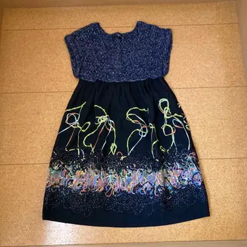 플라워 칠드런 슬리브리스 원피스 니트 x 울 이소재 콤비