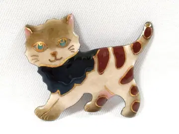 칠보 세공 고양이 브로치 에나멜 골드 라인 블루 아이 레트로 빈티지