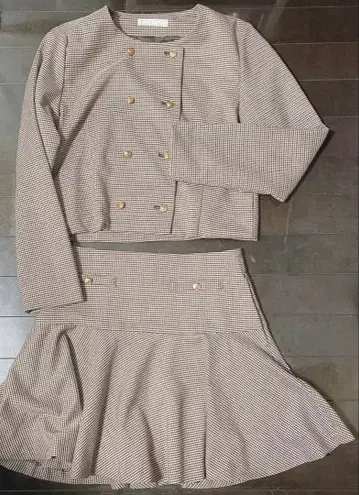 MIMI CHATON 브라운 체크 스커트 셋업