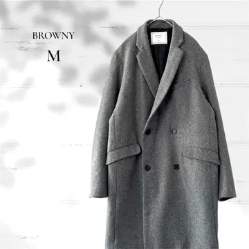 BROWNY 브라우니 / 더블 브레스트 멜톤 더블 체스터 코트 그레이