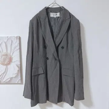 23구 더블 브레스트 자켓 수트 웍스 수트 스트라이프 패턴 그레이 M