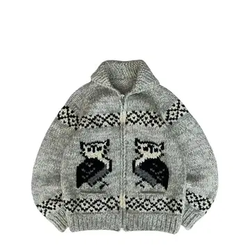 [ 새상품급 ] Vintage 90s 코위찬 니트 가디건 올빼미 그레이