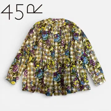 45r 인도 카디 플라워 깅엄 프린트의 셔링 블라우스