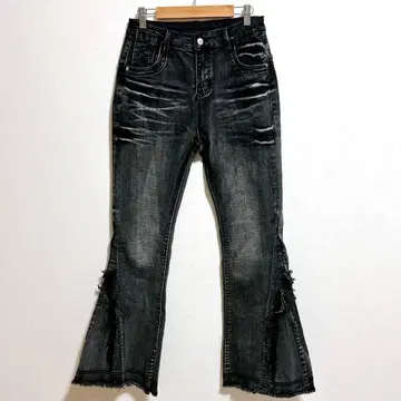 밈 셀렉 데님 팬츠 플레어 팬츠 면 혼방 L 밑단 프릴 하의