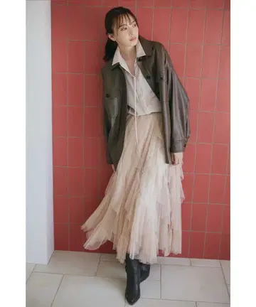 COCO DEAL 튤 에스카르고 프릴 플레어 스커트