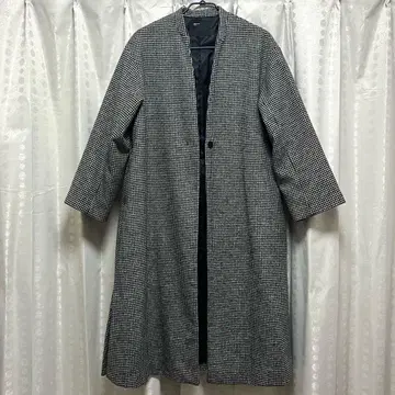 아메리칸 홀릭 하운드투스 체크 패턴 롱 코트 블랙 x 화이트