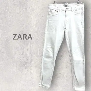 [ 자라 ] 캐주얼 팬츠 M 화이트 하의 로고 라벨 포함 면 혼방 심플