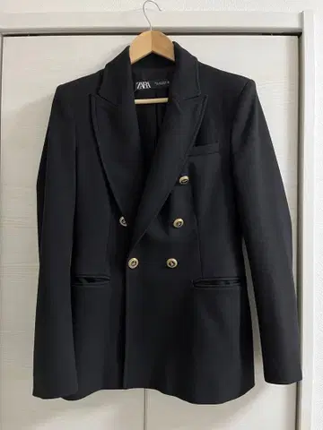 자라 테일러드 자켓 더블 브레스트 골드 버튼 S 블랙