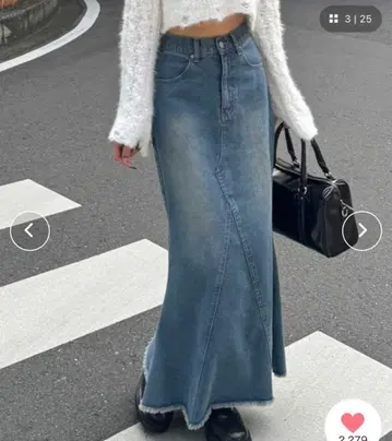 nelliy. 오리지널 패치 머메이드 데님 롱 스커트