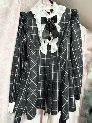 Secrethoney 셋업 체크 블랙 긴팔