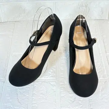 스트랩 펌프스 와이드 힐 포멀 블랙 23.5cm