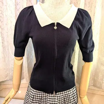 엠즈 그레이시 더블 집업 화이트 카라 가디건 38 네이비