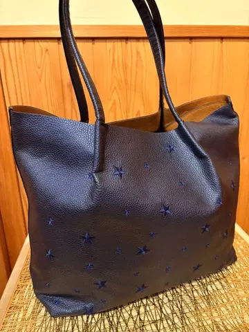 ROOTOTE 별 패턴 가죽 토트 백 네이비