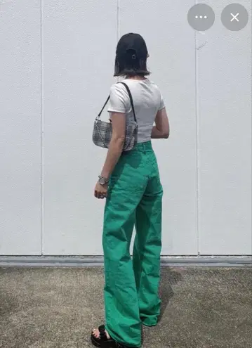 ZARA 와이드 데님 팬츠 그린 38