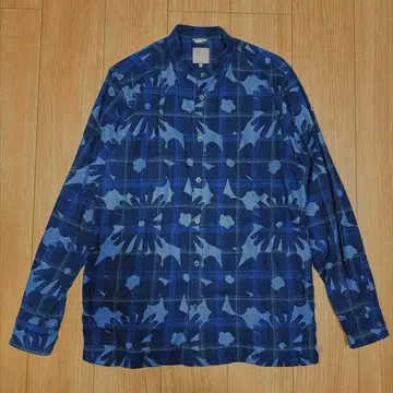 SOU SOU Yousou. 인디고 넬 체크 스탠드 카라 셔츠