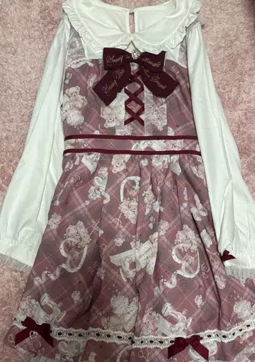 lizlisa sewing bear 패턴 원피스 레드 빨간색