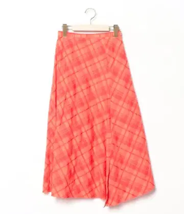 오렌지 계열 체크 무늬 플레어 스커트 36